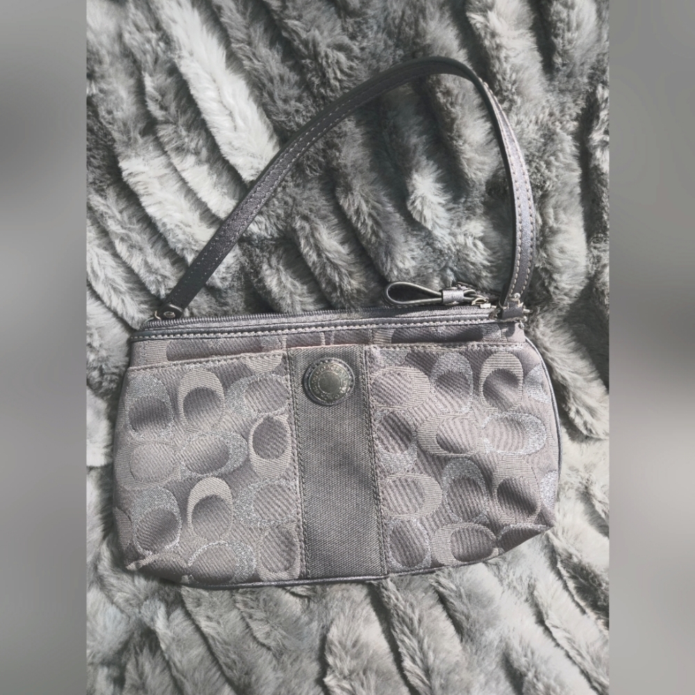 Coach Gray Silver Sparkle Wristlet Wallet